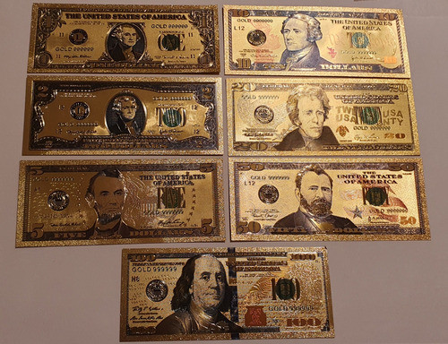 Combo De 7 Billetes Coleccionables Dolar Detalles Color Oro 1