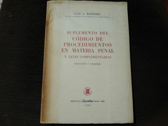 Suplemento Código Procedimientos En Materia Penal. Barberis 0