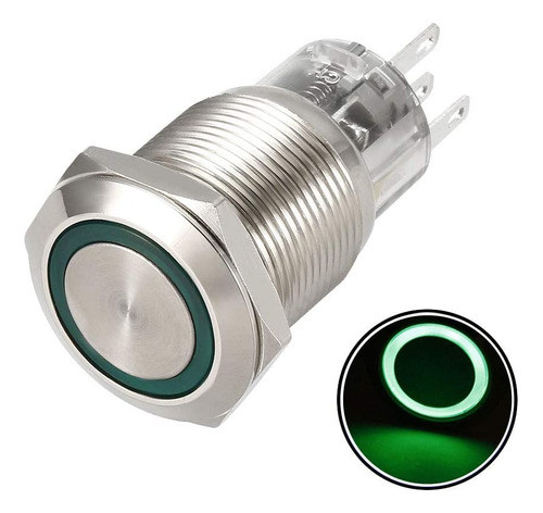Interruptor Metal 16mm Cromado Sumergible Ip67 Verde 1