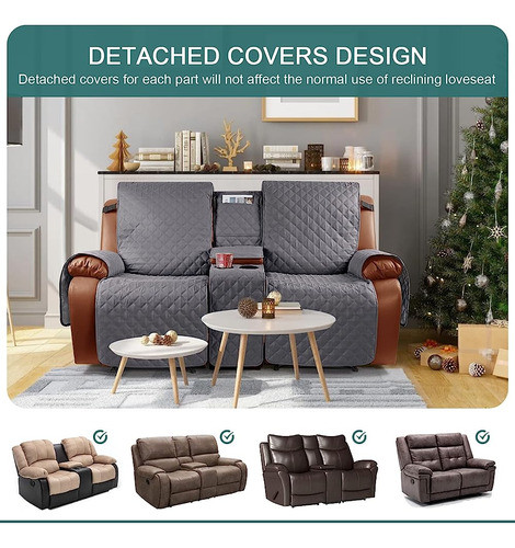 Ruaozz Impermeable Reclinable Loveseat Cover Con Consola, Cu 1