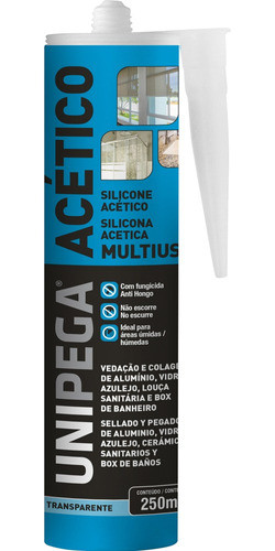 Silicone Acético Multiuso Incolor Cartucho 250ml Unipega 0