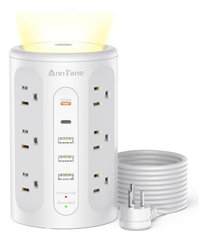 Torre De Regleta Anntane Con Luz Nocturna, Regleta De Enchuf 0