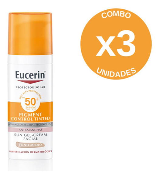 Combo X3 Eucerin Solar Fps50 Pigment Control Tono Medio 50ml 0 Combo X3 Eucerin Solar Fps50 Pigment Control Tono Medio 50ml 0