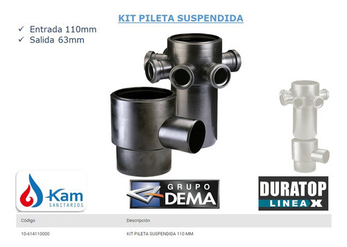Kit Pileta Patio Suspendida Duratop 110mm Salida 63mm Dema 1