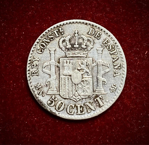 Moneda 50 Céntimos España 1885 Km 685 Plata 0.835 Alfonso 13 1