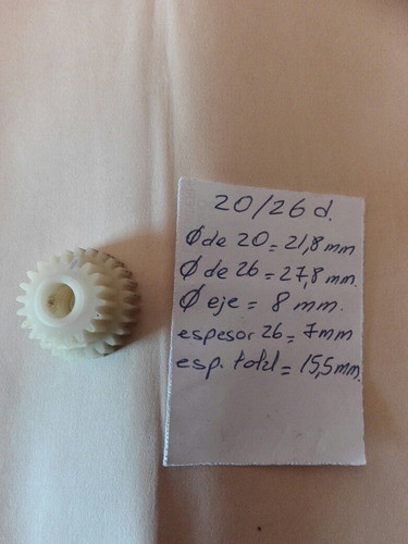 Engranaje Doble 20/26 Dientes.  Impresora. Nylon/plástico. 0