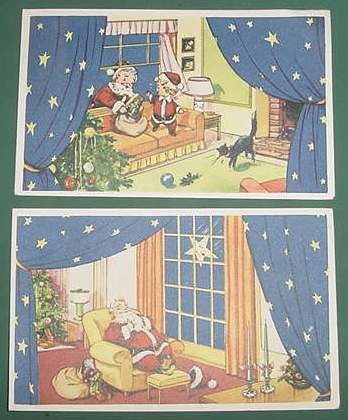 Dos Antiguas Tarjetas Ilustradas Navidad Papa Noel Fiestas 0