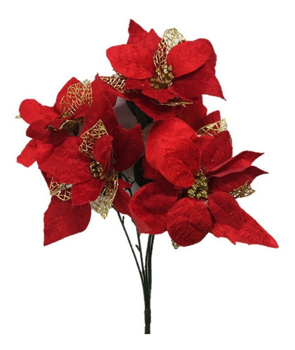 Buquê Natal Bico De Papagaio Vermelho Camurça 5 Flores 47cm 0