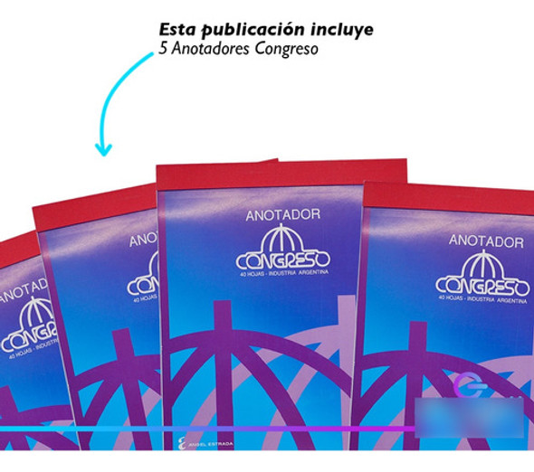 Block Anotador Congreso 40 Hojas Rayado 16 X 21 Cm Pack X 5 1