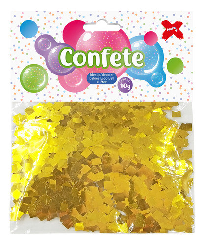 Confete Quadrado Mini 10g Papel Metalizado 0,5cm Ouro Make+ 0