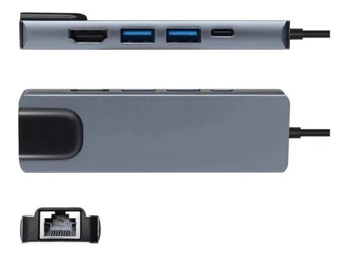 Adaptador Tipo C 5 Em 1 Lan 1000mb Rj45 Usb 3.0 4k Hdmi Pd 0