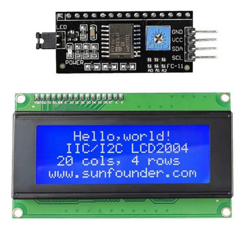 Display Lcd 2004a Azul Con Adaptador I2c Arduino Compatible 0