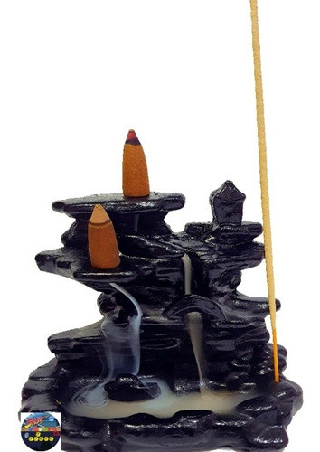 Incensário Jardim Oriental Preto Porta Incenso Cascata Luxo 1