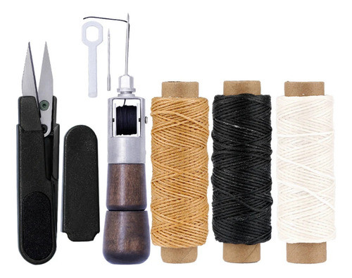 Kit Costurador Manual Para Couro + Tesour E Linhas 0