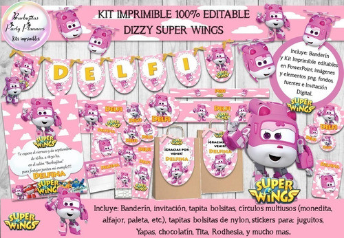 Kit Imprimible Candy Bar Dizzy Super Wings 100% Editable 1