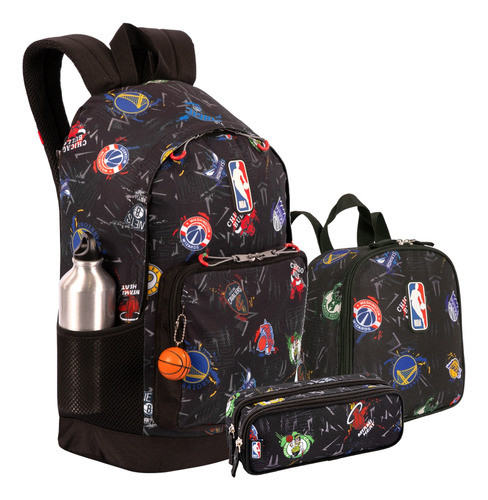 Kit Mochila Lancheira Estojo Nba Original Escolar Masculina 0