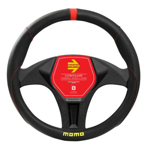 Cubrevolante Momo Auto Negro Con Detalle Rojo Y Amarillo 0