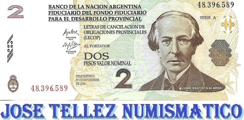 Ec# 201 Bono Argentino 2 Pesos Lecop Ex- Palermo 0