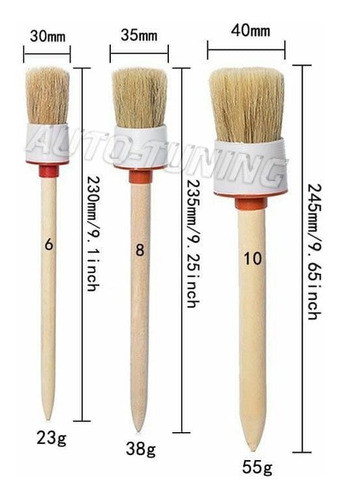 Kit 3 Cepillo Pincel Detallado De Mango Madera N 6 - 8 - 10 1