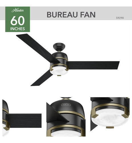 Hunter Fan Company, , Ventilador De Techo Negro Mate Bureau. 1