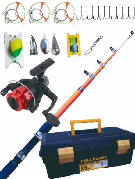 Combo Caña Reel Caja De Pesca Lineas Plomadas Anzuelos 0
