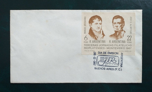 Sobre Día Emisión. 3°jornadas Filatélicas Rioplatenses. 1967 0