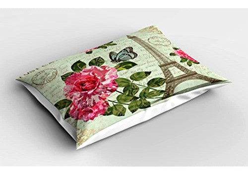 Paris Almohada Sham De Ambesonne Shabby Chic Románticas Flor 1