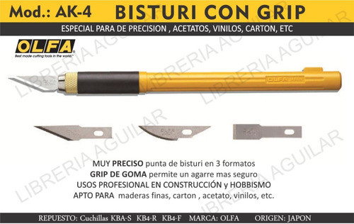 Cutter Olfa Ak-4 Cortante Bisturi 3 Cortes Precisión Profesi 1