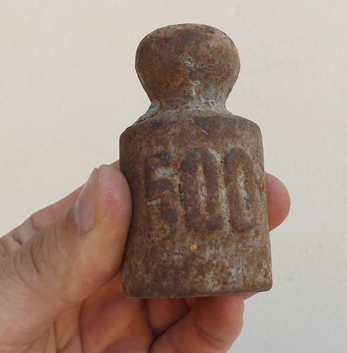 Antigo Peso Balança Centenário - Ferro 500g ( Prato Bronze ) 1