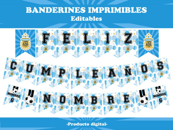 Kit Imprimible Banderín Argentina Editable (modelo 2) 1