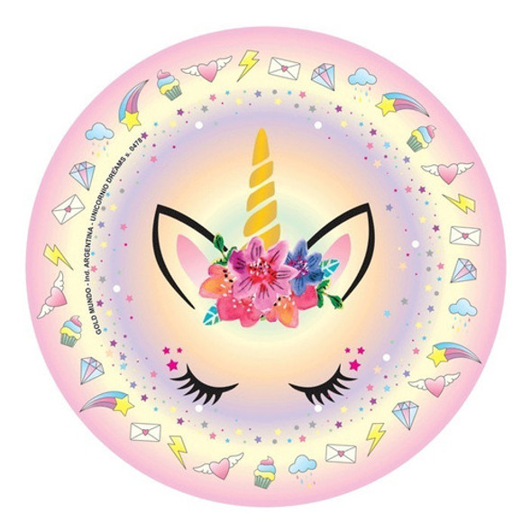 Platos Unicornio Multicolor Pastel X8u Cumpleaños Cotillon 0