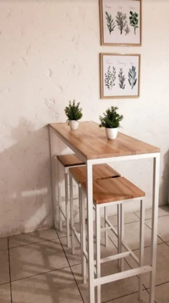 Barra  + 2 Banquetas Bar Madera Hierro 0