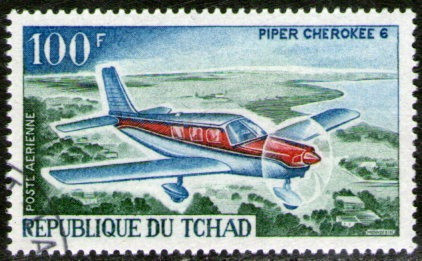 Chad Sello Aéreo Usado 100 Fr. Avión Piper Cherokee 6 = 1967 0