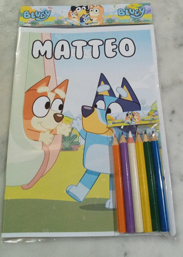 Libro Para Colorear Personalizado + 6 Lapices Bluey 1