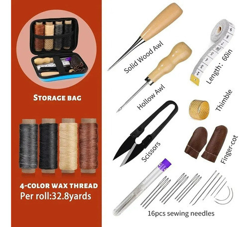 Kit Estojo Costura Artesanato Couro Agulhas Linhas Furador 1