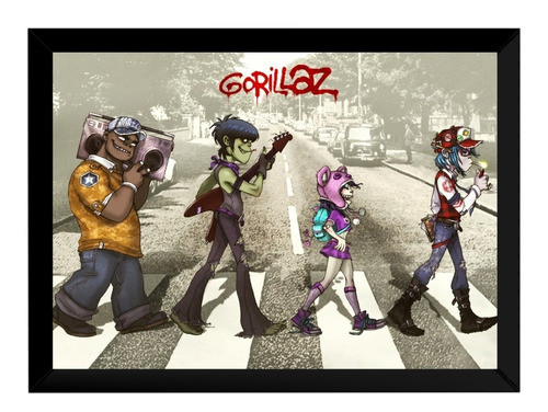 Quadro Gorillaz Banda Rock Arte Beatles Poster Moldurado 0