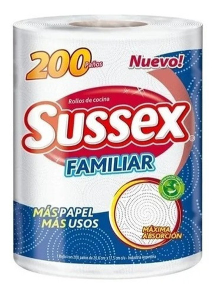 12 Rollos De Cocina Familiar Sussex 200 Paños Bolson X 12 !! 0