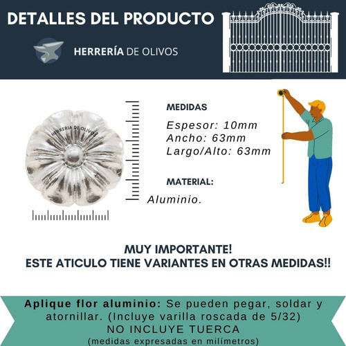 Aplique Flor Reja  Aluminio 63mm Atornillar - 5 Unidades 1