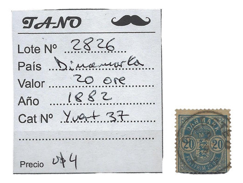 Lote2826 Dinamarca 20 Ore Año 1882 Yvert# 37 Estampilla 0