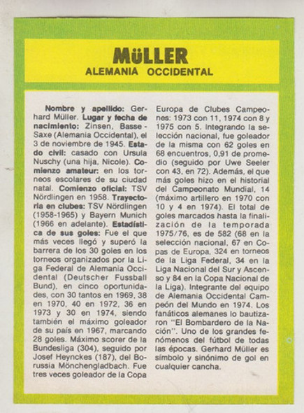 1974 Futbol Alemania Idolo Gerd Muller Tarjeta Coleccionable 1