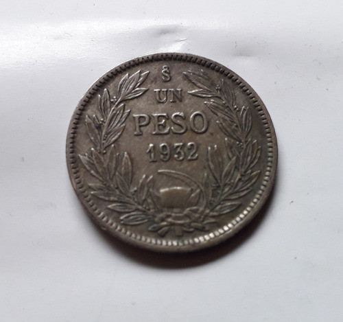 Chile 1 Peso Año 1932 Moneda De Plata 0.4000 Km#174 0