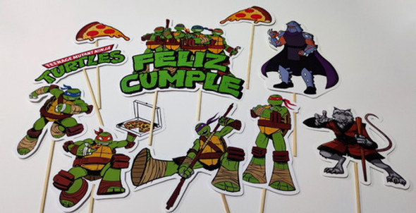 Adorno Torta Deco Tortugas Ninjas Topper Feliz Cumple 1