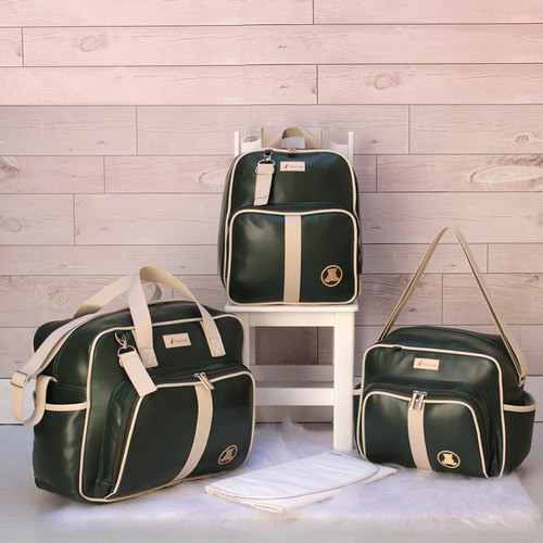 Kit Bolsa Mochila Bebê Saída Maternidade Verde Trocador 1