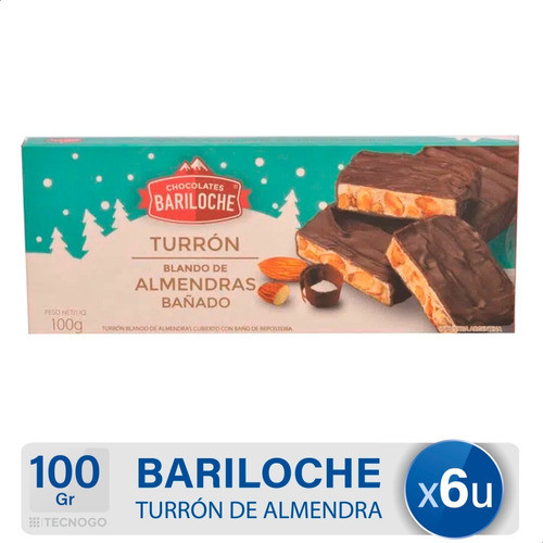 Turron De Almendras Chocolates Bariloche Bañado Pack X6 0