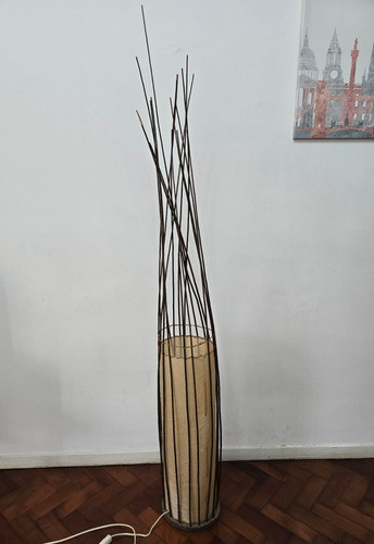 Lampara De Pie Mimbre Y Madera 0