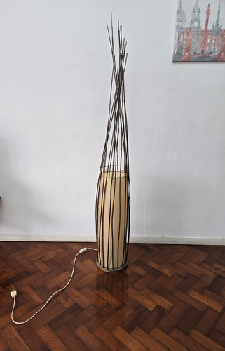 Lampara De Pie Mimbre Y Madera 1