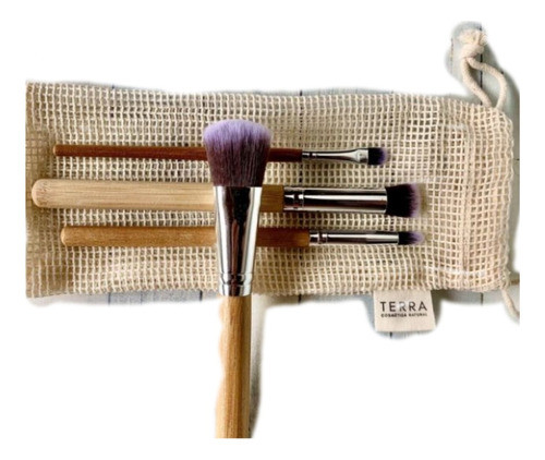 Set Bambú De 4 Brochas Cosméticas Para Maquillaje Con Bolsa! 0