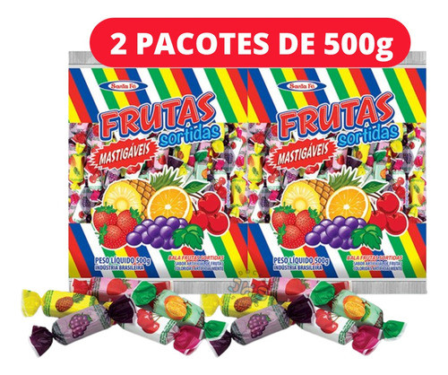Kit 2 Balas Sortidas Frutas Mole Mastigável Santa Fé 500g 0