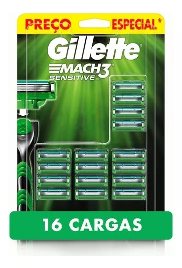 Gillette Mach3 Sensitive Razor Blade Refills – 16 Units, For Men With Sensitive Skin, Lubricating Strip