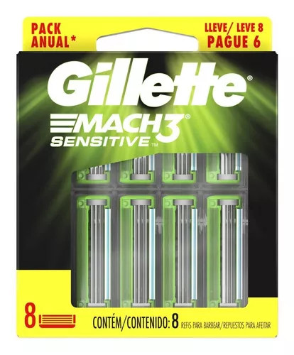 Gillette Mach3 Sensitive Razor Blade Refills – 16 Units, For Men With Sensitive Skin, Lubricating Strip
